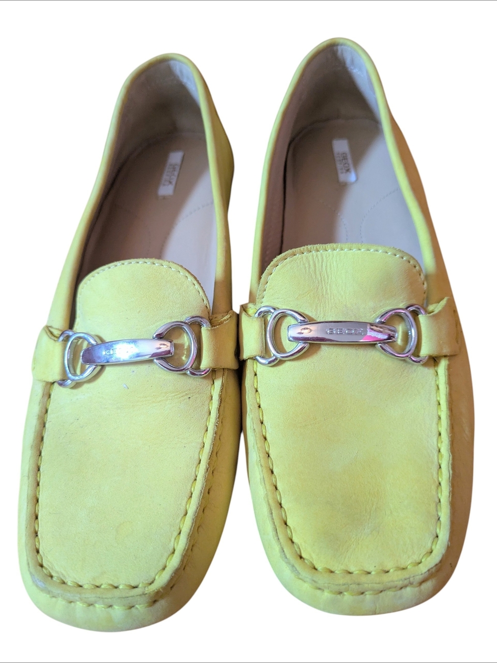 Geox Respira Lemon Yellow Leather Horsebit Loafers